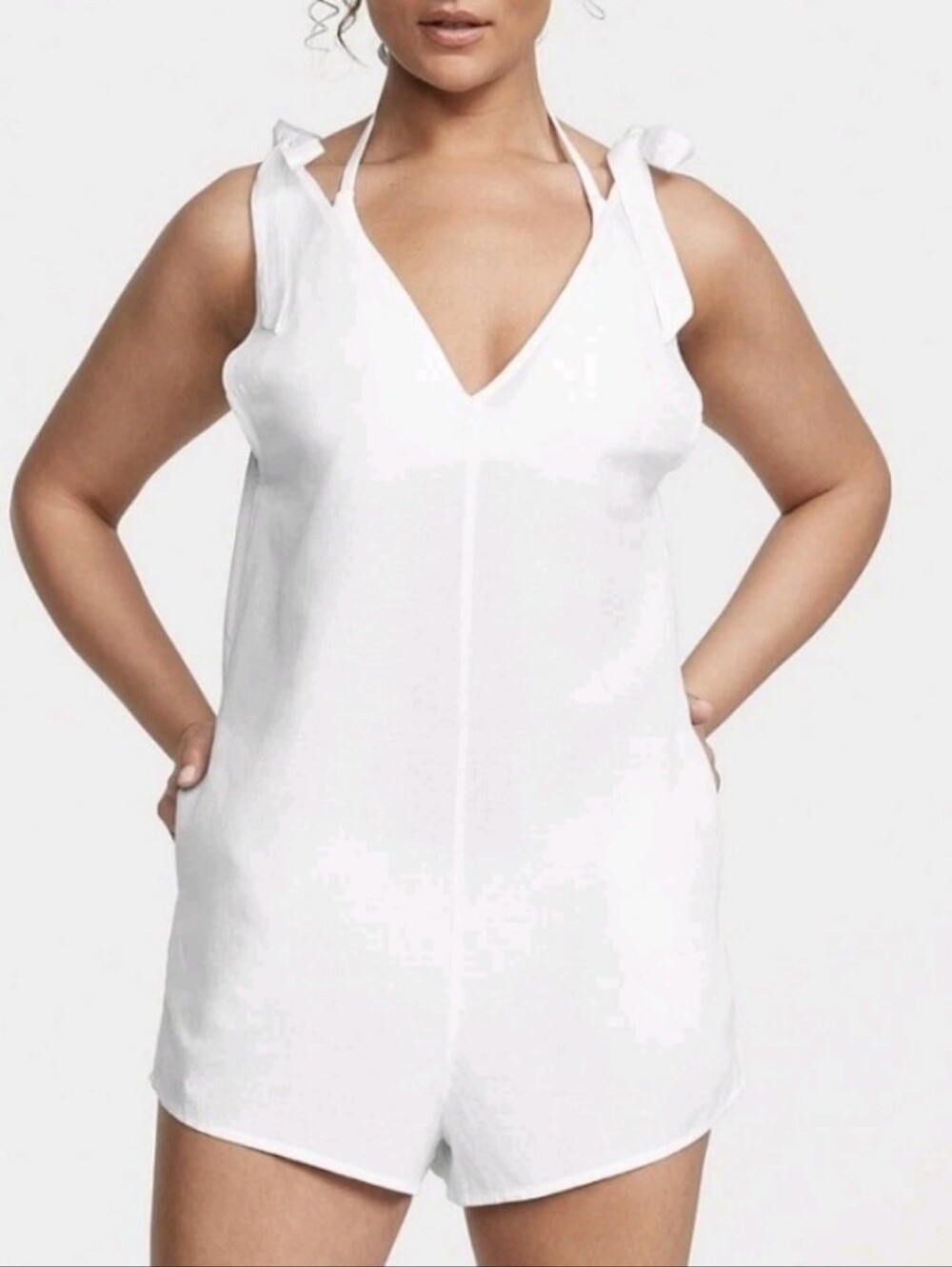 Victoria's secret swim very sexy linen romper swim coverup WHITE MEDIUM